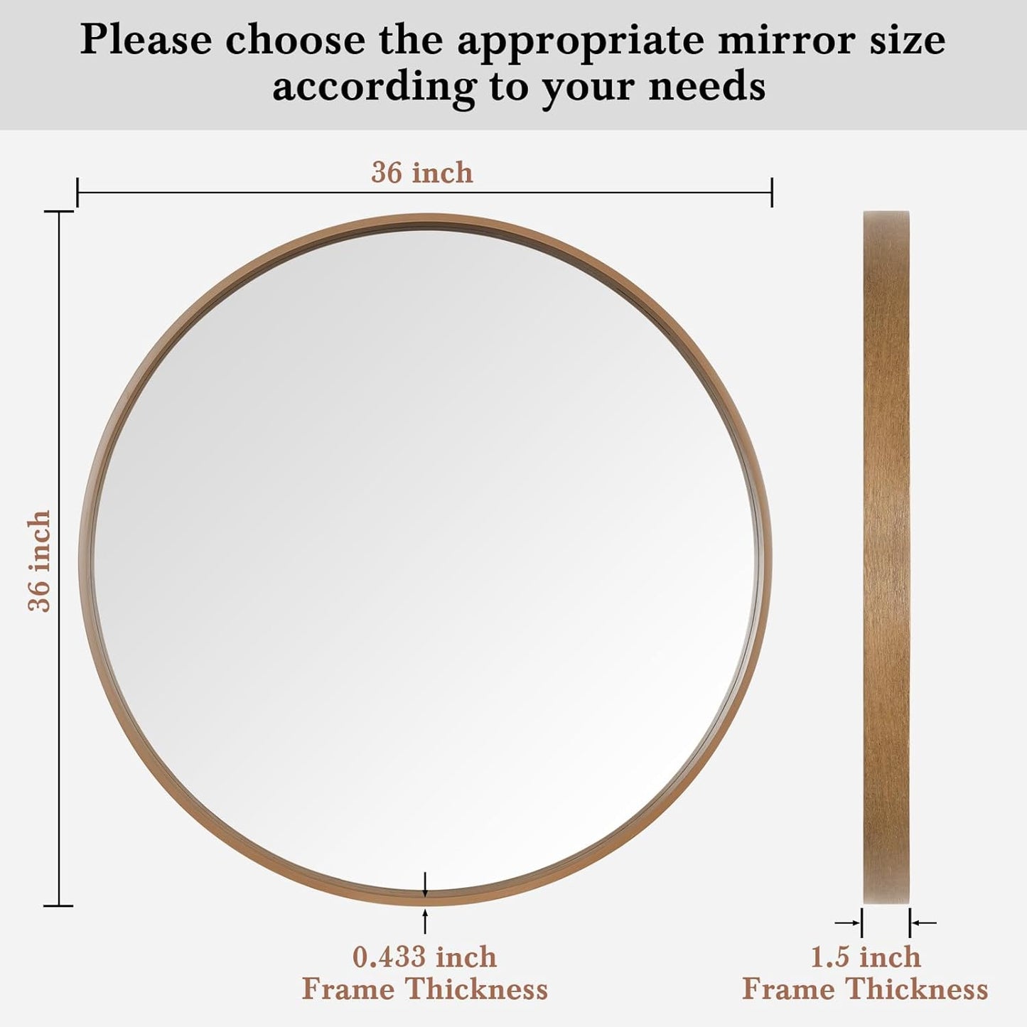 WallBeyond Round Wood Mirror, 36" Round Modern Decoration Large Circle Wall Mirror for Bathroom Living Room Bedroom Entryway, Honey