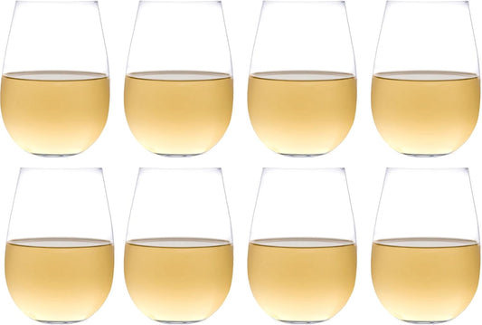 Set of 8 European-Made Stemless Wine Glasses | Voted New York Times Best Stemless Glass of 2017 | 17 FL Oz. | 100% Lead-Free Crystal | Thin | Dishwasher-Safe | Gift Box | Perfect for Everyday Use
