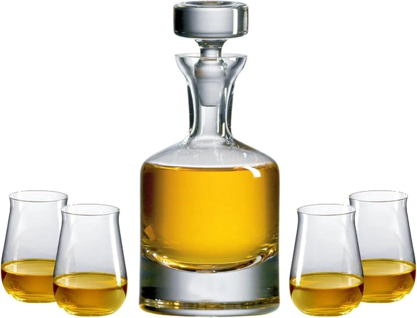 Ravenscroft Crystal | European-Made, Hand-blown Scotch Decanter Gift Set | 1 Decanter with Stopper & 4 Tumblers | 100% Lead-Free Crystal | Gift-Boxed