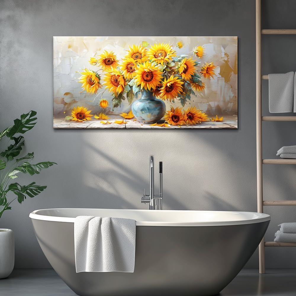 MHARTK66 Canvas Wall Art For Living Room Farmhouse Sunflower Wall Decor Large Flower Field Paintings For Bedroom Vintage Poster Art Prints Framed Artwork For Walls Kitchen Pictures Wall Decor 20x40