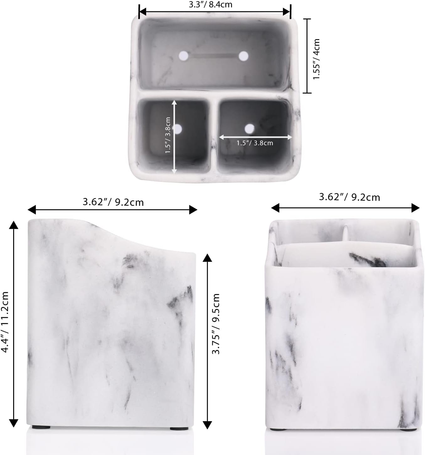 Toothbrush Holders for bathrooms, 3 Slots Electric Toothbrush Holder, White Marble Toothbrush and Toothpaste Holder Organizer for Razor,Cotton Swab(White 3 Slot)