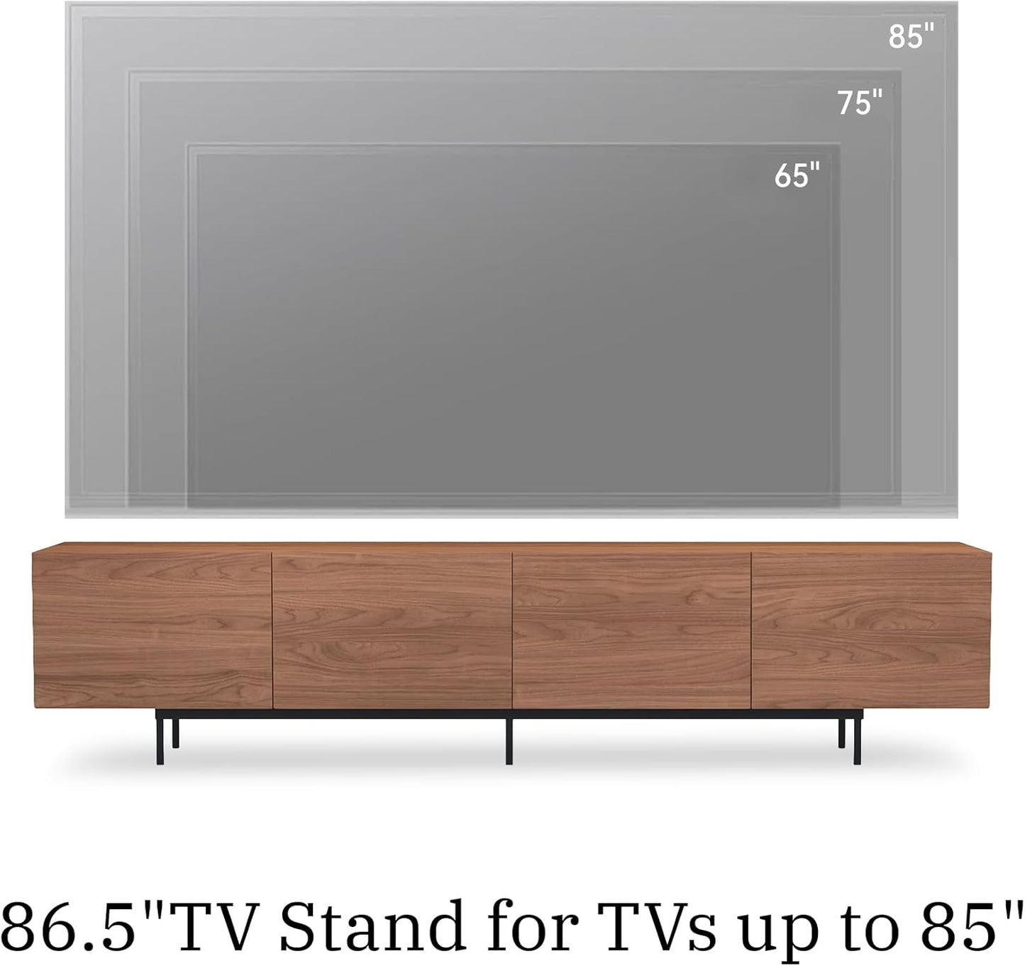 Mid Century Modern TV Stand - 86.6" Walnut Entertainment & Media Console for 65-100 Inches TV, 4 Cabinet Doors with 6 Storage Compartments, Cable Management, Stylish Living Room Center (Walnut, 86.6")