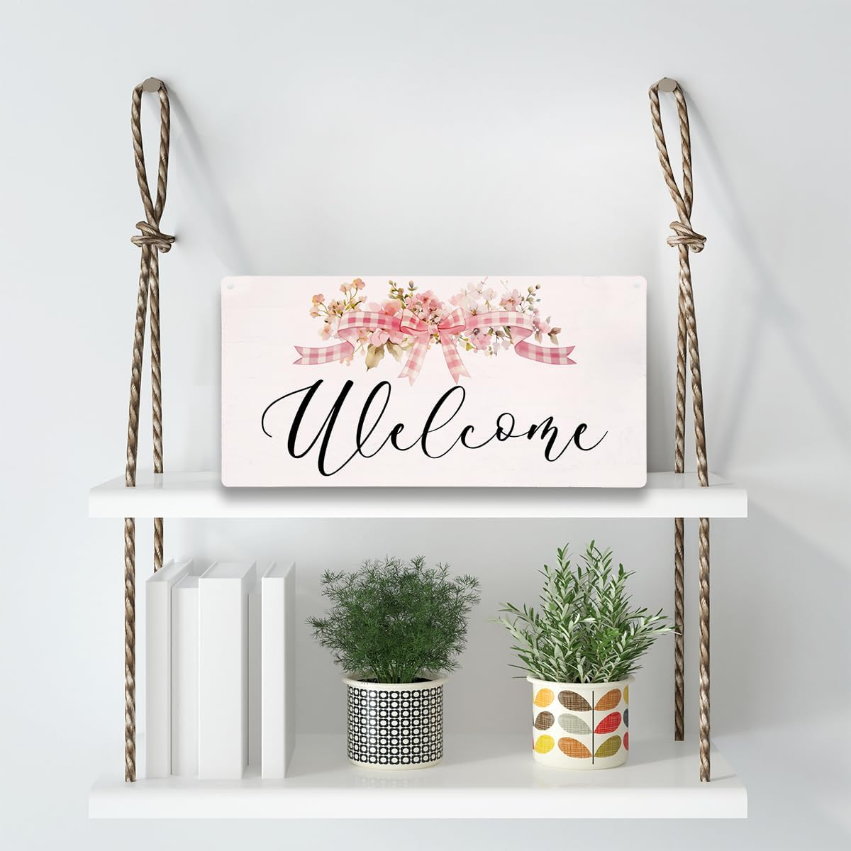 Front Door Welcome Sign, Welcome Please Signs, Wall Art Wooden Hanging Plaque 12 x 6 Inch, For Home Porch Entrance Decoration