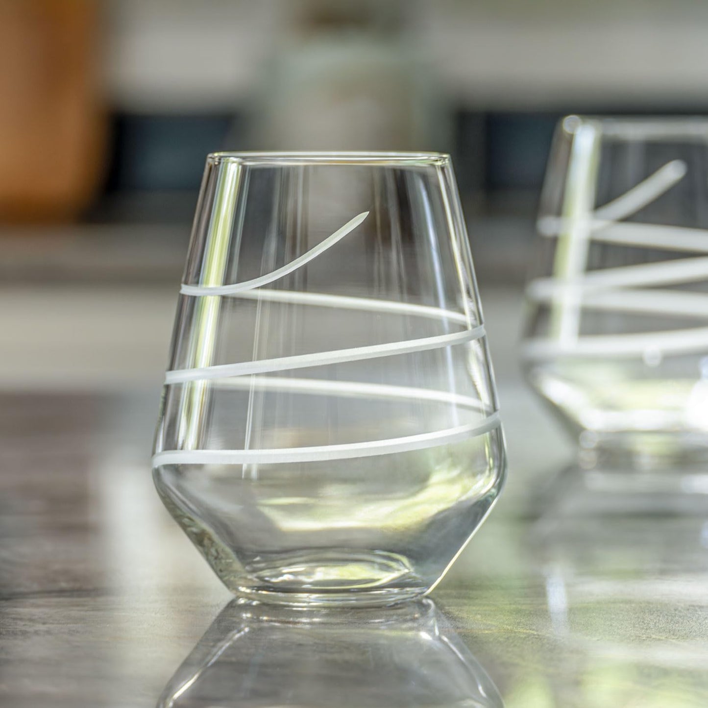 Rolf Glass Twist Stemless Wine Tumbler 18 ounce | Proudly Made in the USA | Stemless Wine Glasses | Lead-Free Glass | Etched Tumbler Glasses (Set of 4)