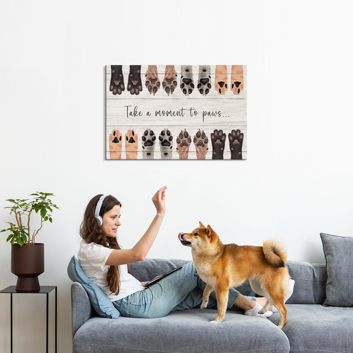 Dog Wall Art Dog Pictures Take a Moment to Paws Wall Decor Dog Paw Print Animal Decor Animal Posters Paw Print Decor Puppy Paw Print Puppy Decor Dog Quotes Wall Decor for Room Decor (12''Hx18''W)