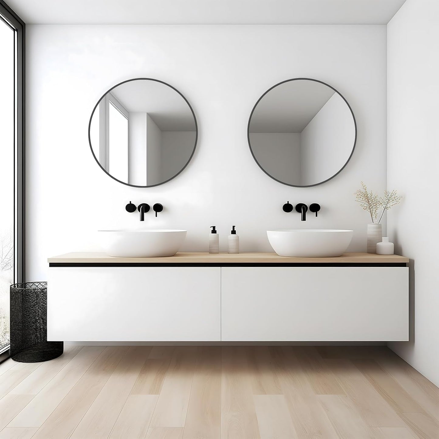 WallBeyond Round Wall Mirror 20 inch Black Circle Mirror for Bathroom with Metal Framed, Round Black Mirror for Wall Decor, Vanity, Entryway Living Room