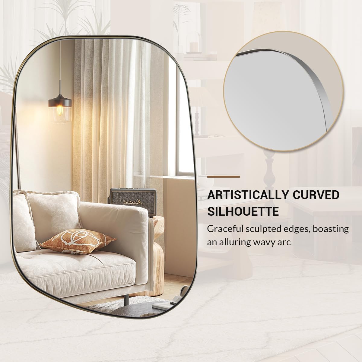 ANDY STAR 22"x30" Chrome Bathroom Mirror, Irregular Wall Mirror in Stainless Steel Metal Frame, Modern Polished Chrome Finish with Curved Edge Design, Wall-Mount Vertically or Horizontally