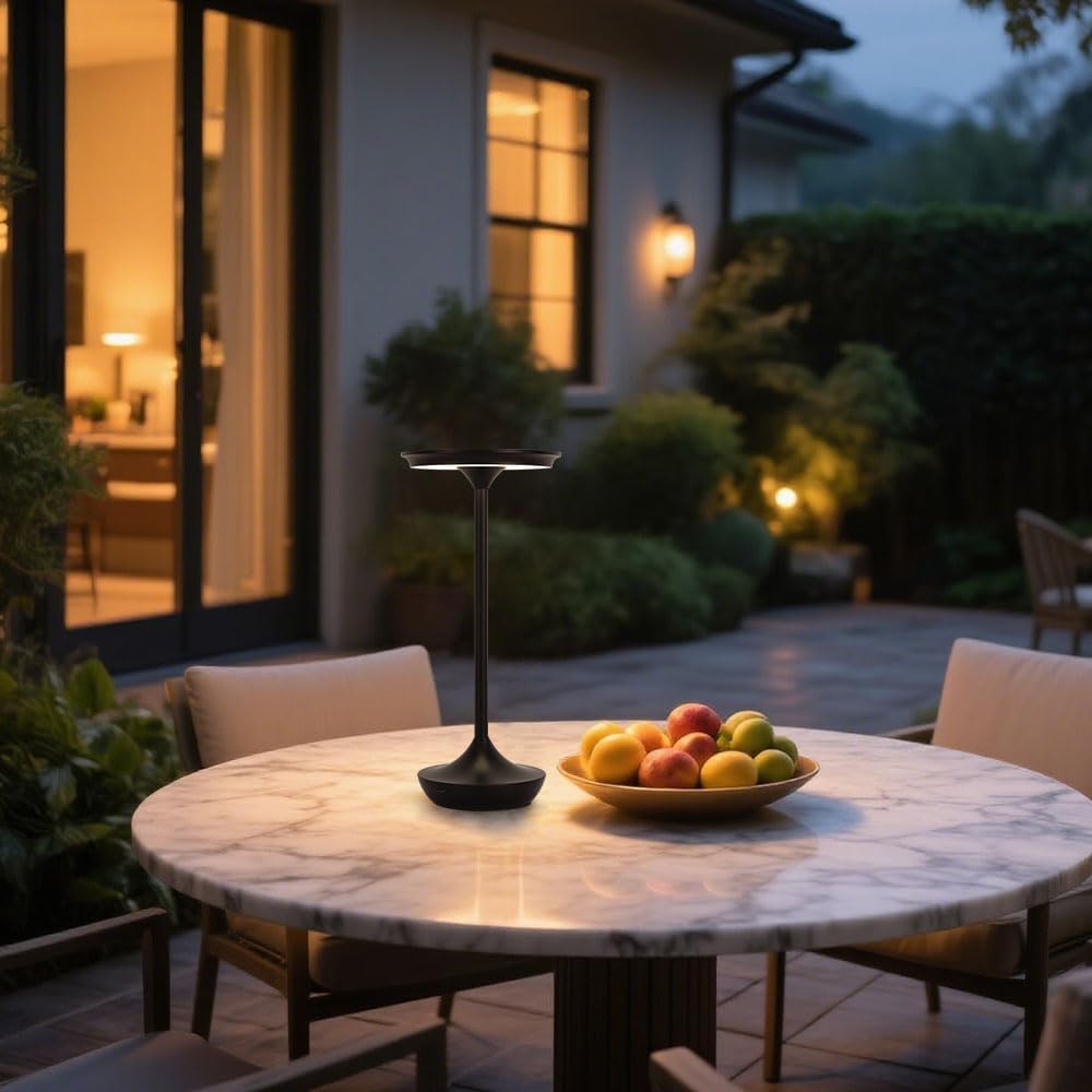 EJQ Rechargeable Cordless Table Lamp, 6000mAh Battery Operated LED Table Lights,Touch Control - 3 Color Dimmable for Bedroom, Patio, Cofee, Outdoor,Dining Home,Restaurant&Living Room-Black