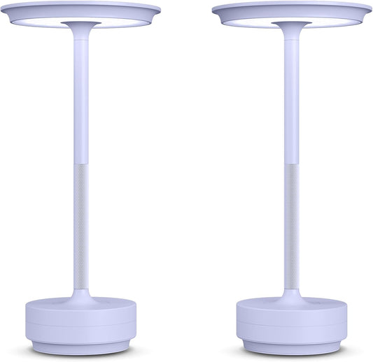 2 Pack Cordless Table Lamps Rechargeable, 5000mAh Portable LED Table Light, 3 Color Stepless Dimming Battery Powered Table Lamp, for Patio/Restaurant/Home/Outdoor.(Light Purple)