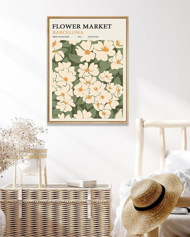 Zzuyi Flower Market Framed Wall Art,Green And White Canvas Wall Art, Modern Farmhouse Bathroom Home Wall Decor- 24"x 32" Natural Framed