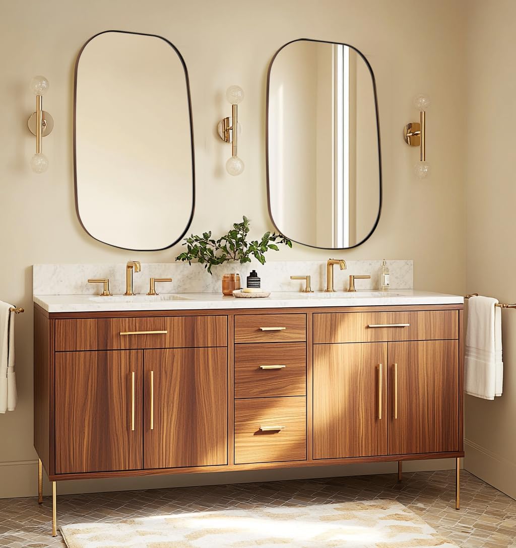 ANDY STAR Bronze Bathroom Mirror, 24"x36" Oil Bronze Asymmetrical Wall Mirror in Stainless Steel Metal Frame, Unique Vanity Mirror with Modern Curved Design, Ideal for Bathroom, Bedroom, Entryway