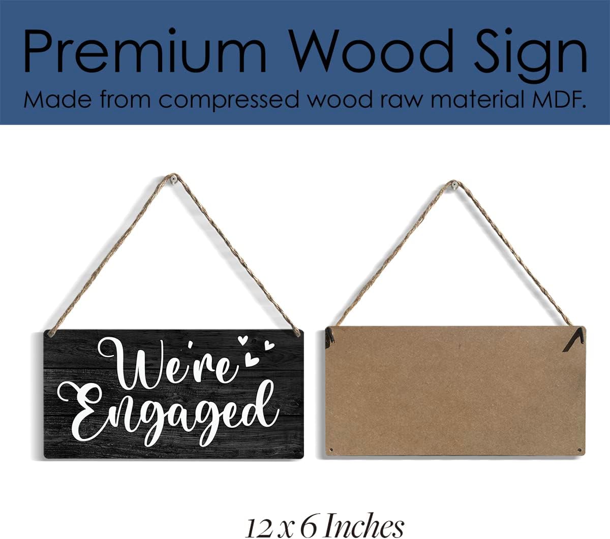 YCYD We're Engaged Wood Sign Rustic Wedding Proposal Wooden Hanging Plaque for Home Wedding Wall Art Decoration 6 x 12 Inches Present