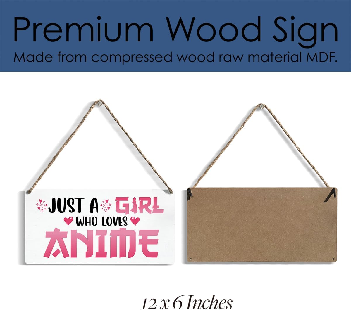 Funny Just a Girl Who Loves Anime Wood Sign Rustic Anime Lovers Wooden Hanging Plaque for Home Living Room Girl Bedroom Wall Art Decoration 6 x 12 Inches Present.white