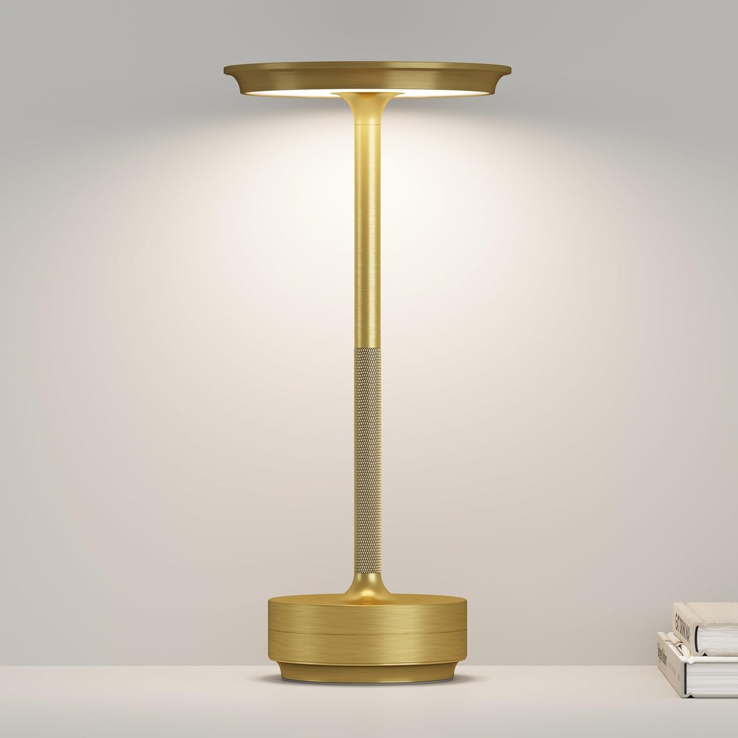 Cordless LED Table Lamp,Portable Rechargeable USB-C Battery Operated Table Lights IP54 Waterproof 3 Levels Brightness Light with Memory Function,for Terrace, Western Restaurant, Cafe(Gold)