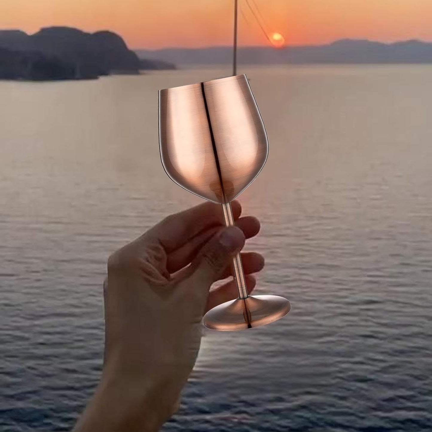 Stainless Steel Wine Glasses Set of 4 Unbreakable Wine Glass 18 oz Unique Metal Wine Goblets for Outdoor, Travel, Camping, Pool, Ideal Gift for Wine Lovers (Red Copper)