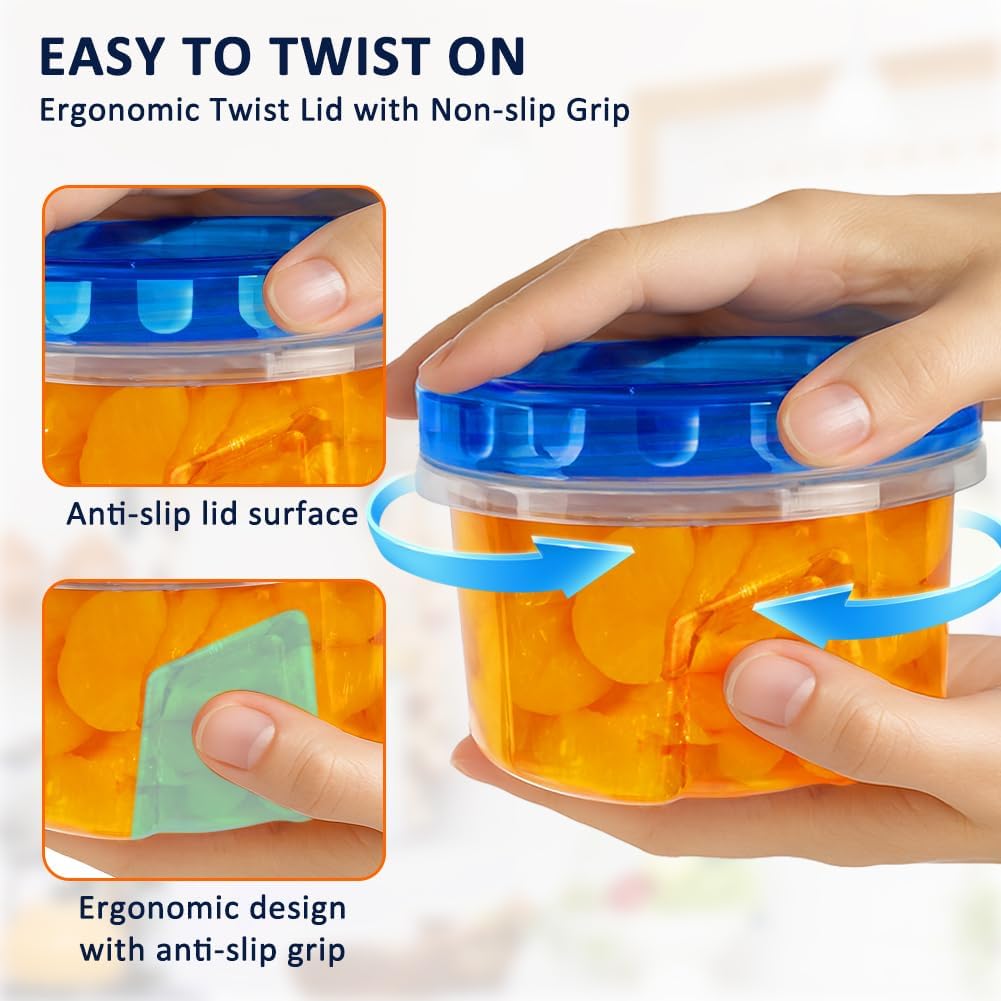 10 Pack 17oz Reusable Freezer Storage Containers with Twist Top Lids Airtight, Clear Plastic Food Storage Meal Prep Containers for Leftover Lunch Fruit Salad Oats, Small Soup Container Microwave Safe