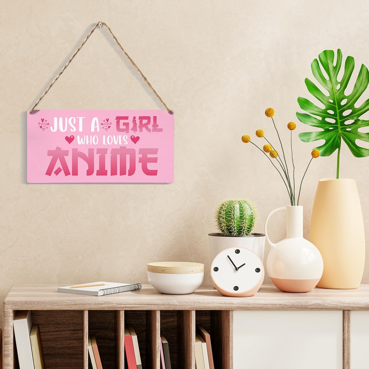 Funny Just a Girl Who Loves Anime Wood Sign Rustic Anime Lovers Wooden Hanging Plaque for Home Living Room Girl Bedroom Wall Art Decoration 6 x 12 Inches Present.pink