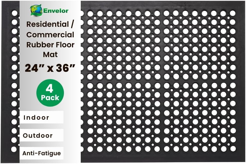 Envelor 4-Pack Anti Fatigue Rubber Mat Non-Slip Restaurant for Floors Bar Drainage Mat Doormat Door Mat Utility Garage Home Anti Slip Entry Mat 24 x 36 Inches