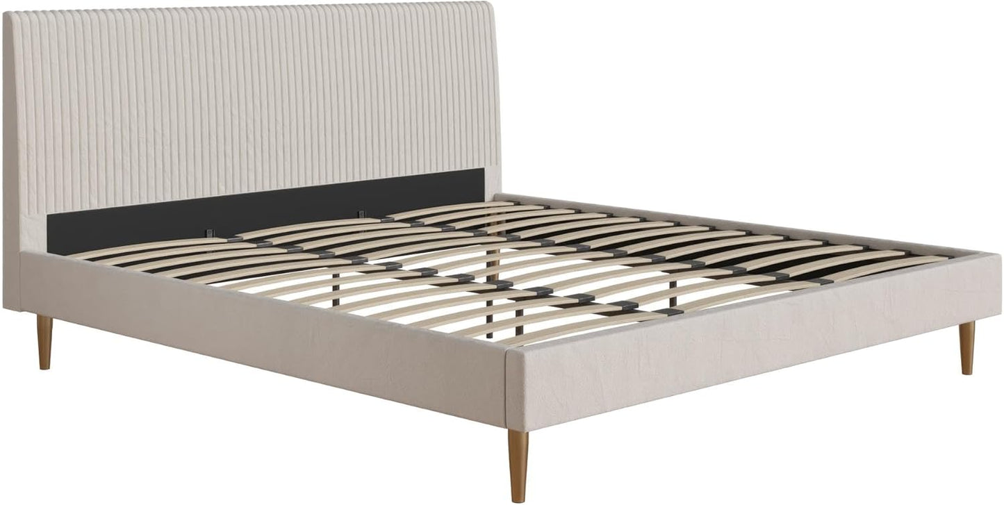 Mr. Kate Daphne Upholstered Bed with Vertical Channel Tufted Headboard, King, Ivory Velvet