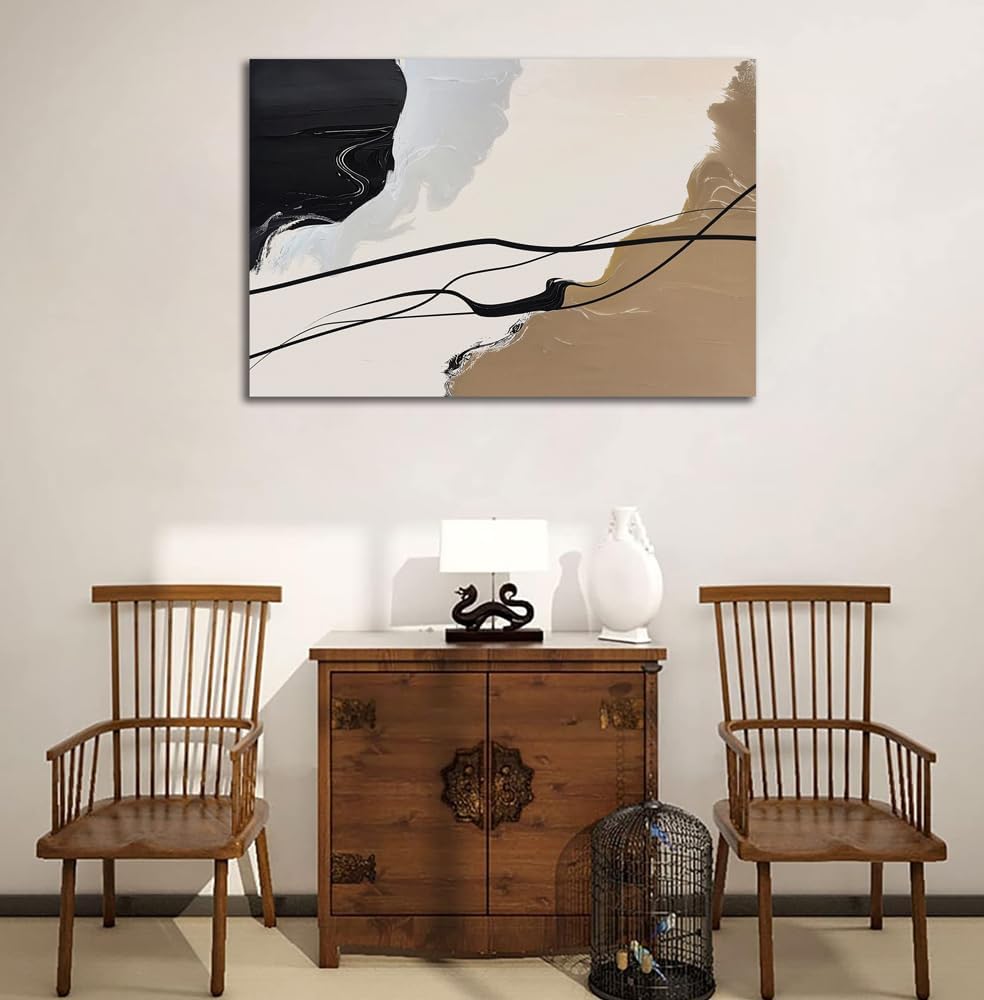 Abstract Wall Art Canvas Decor Large Abstract Art Paintings for Living Room Brown and Grey Fantasy Graffiti Pictures for Home Bedroom Kitchen Decorations (32x48inches)