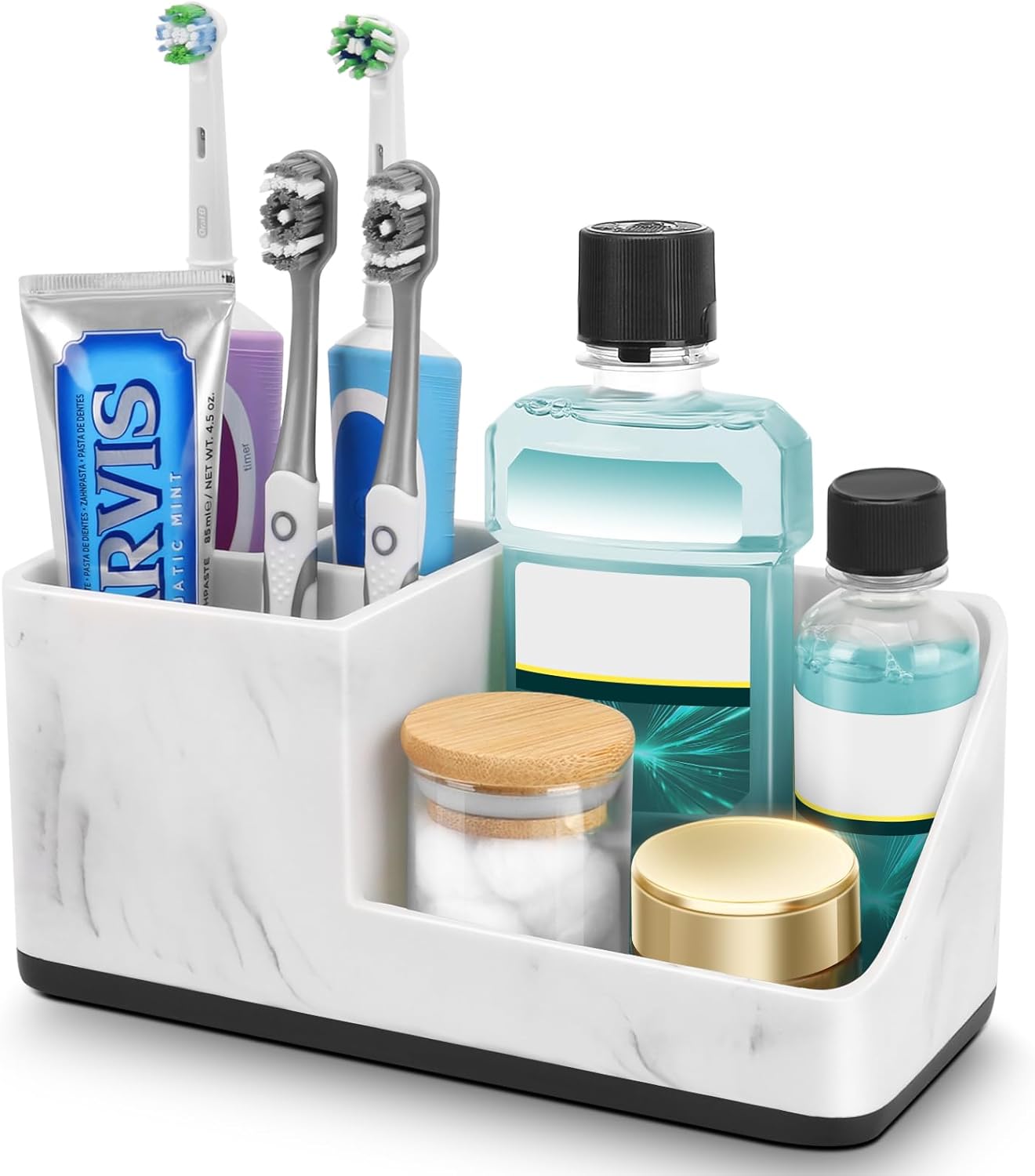 Marble Bathroom Counter Organizer, Kids Electric Toothbrush and Toothpaste Holders for Bathroom Organizers and Storage (Marble)