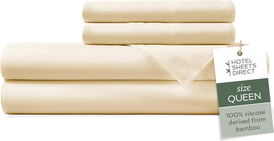 Hotel Sheets Direct 4 Piece Bed Sheet Set Queen Size, 100% Viscose Derived from Bamboo Sheets Set with 2 Pillowcases, Cooling & Breathable Luxury Bedding, Moisture-Wicking & Silky Soft, Light Yellow