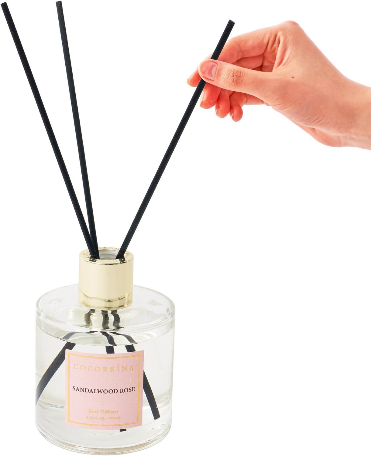 Cocorrina Reed Diffuser Set, Flower Reed Diffuser Sandalwood Rose 6.7 oz, Scented Diffuser with Sticks Home Fragrance Essential Oil for Bathroom Shelf Decor, Living Room, Large Room, 1pack