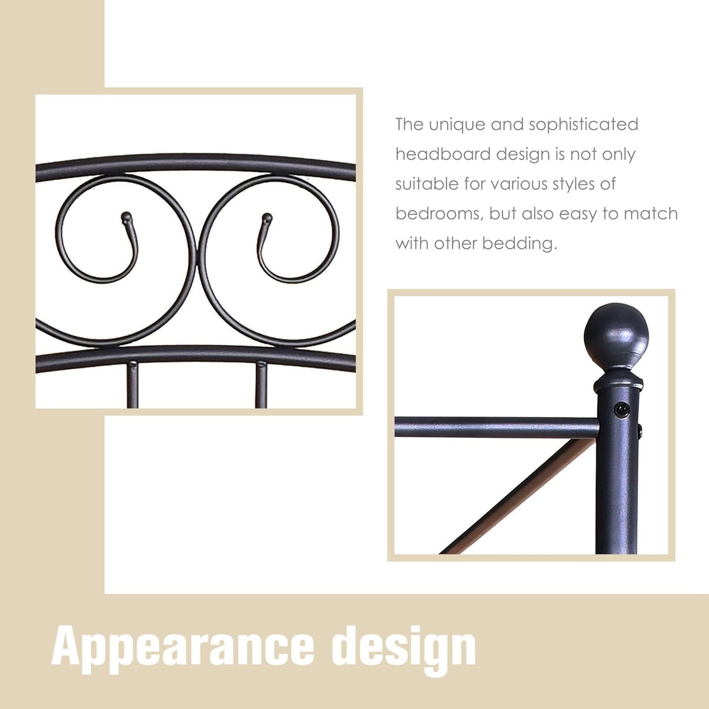 Full Size Canopy Bed Frame Four-Poster Metal Platform Bed with Headboard and Footboard Sturdy Heavy Duty Steel Slat Support No Box Spring Needed Black