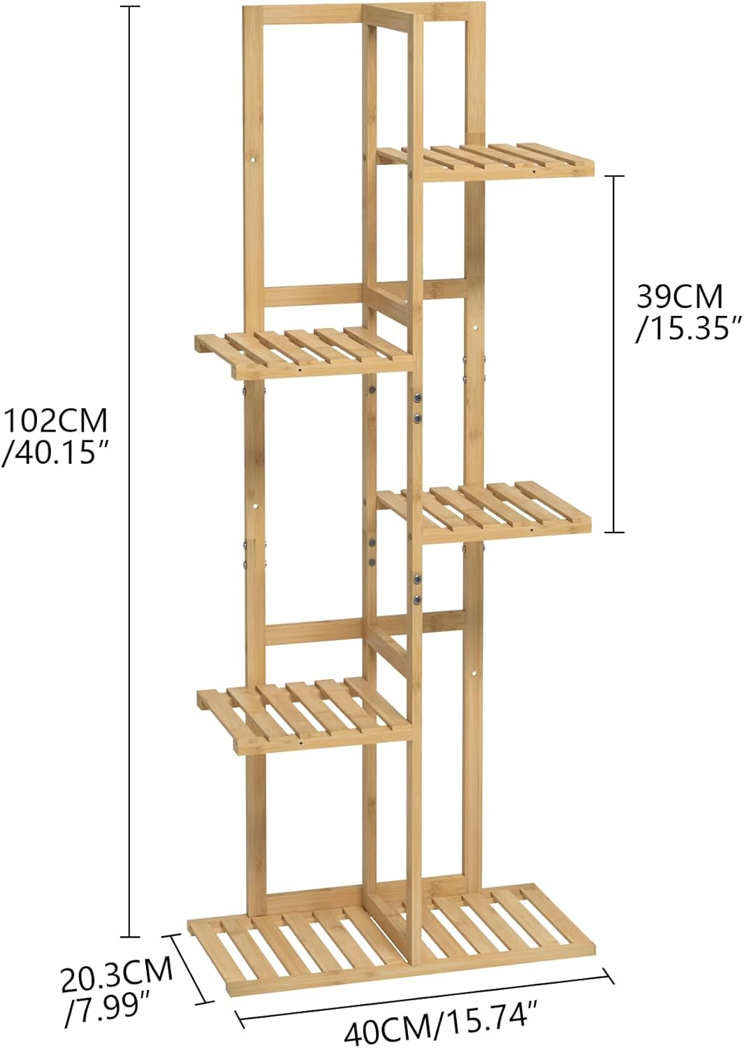 Laiensia Bamboo 5 Tier 6 Potted Plant Stand Rack Multiple Flower Pot Holder Shelf, Indoor&Outdoor Planter Display Shelves for Patio Garden, Living Room, Corner Balcony and Bedroom,Wood Color
