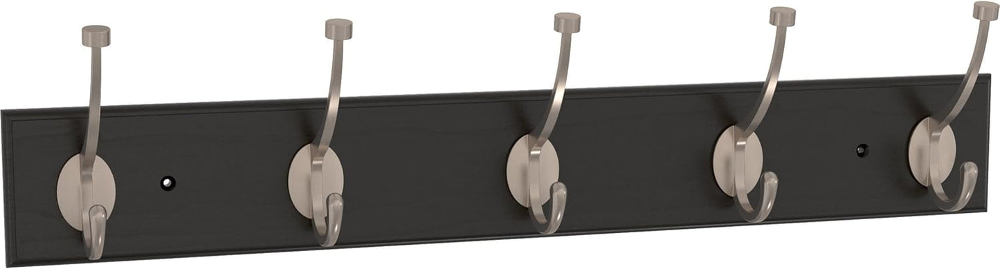 Franklin Brass Pilltop (1-Pack) 27" Coat Rack Wall Mount Matte Black Hat Rack with 5 Hooks Hanging Hook Rail for Clothes, Towels, Purses, Bags, Kitchen, Entry, Closet Organization B46716K-218-R