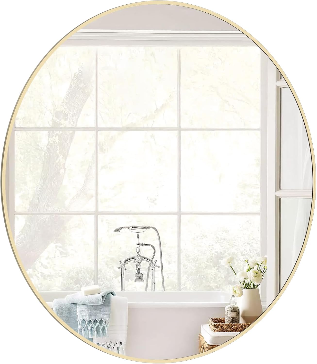 WallBeyond 32 inch Round Mirror Gold Large Circle Wall Mirror for Bathroom with Metal Framed, Round Wall Mirror for Wall Decor, Vanity, Entryway Living Room