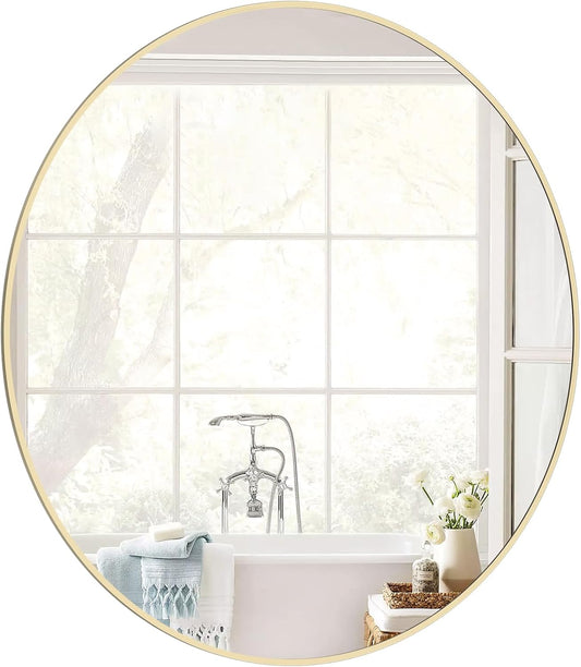 WallBeyond 32 inch Round Mirror Gold Large Circle Wall Mirror for Bathroom with Metal Framed, Round Wall Mirror for Wall Decor, Vanity, Entryway Living Room
