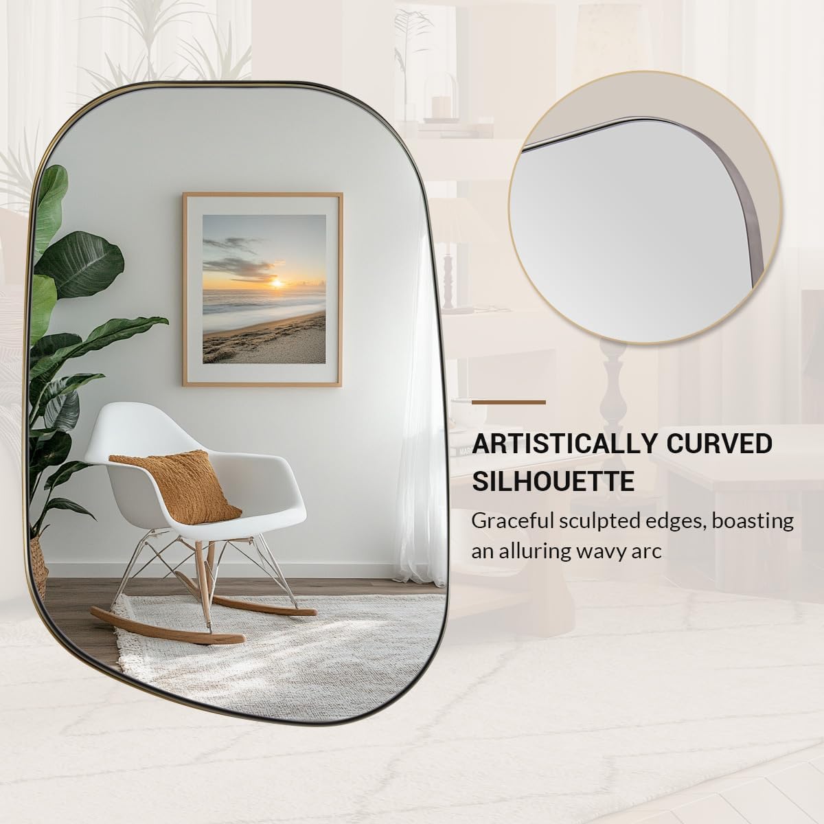 ANDY STAR Brushed Nickel Mirror, 22"x30" Silver Asymmetrical Wall Mirror for Bathroom, Unique Irregular Design with SUS304 Stainless Steel Metal Frame, Ideal for Bathroom, Bedroom, Entryway
