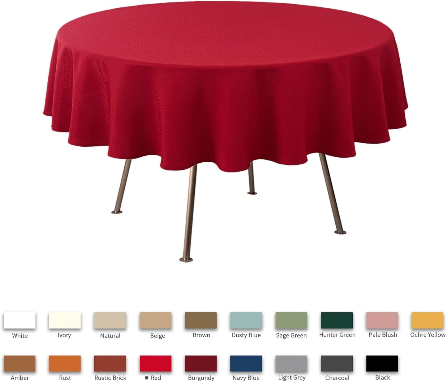 maxmill Round Tablecloth Weaved Texture Design Spill-Proof Wrinkle Free Soft Christmas Table Cloth for Circular Table Cover, for Dining Room Banquet Parties Holiday Dinner, 90 Inch Red