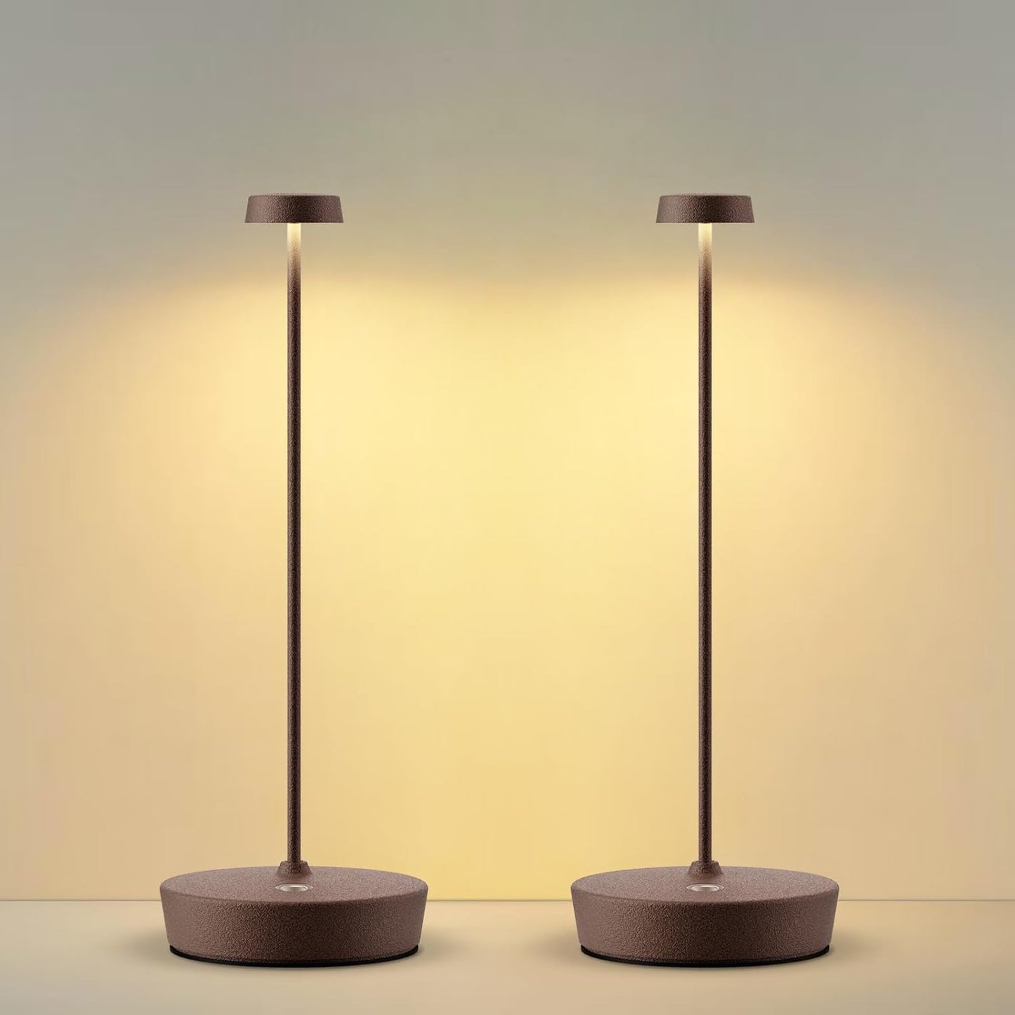 2Pack Cordless LED Table Lamp，Rechargeable Battery Desk Lamps, 3 Color Stepless Dimmable Metal Battery Table Lamps, Portable Waterproof Table Light for Indoor/Outdoor/Restaurant