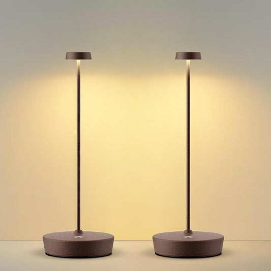 2Pack Cordless LED Table Lamp，Rechargeable Battery Desk Lamps, 3 Color Stepless Dimmable Metal Battery Table Lamps, Portable Waterproof Table Light for Indoor/Outdoor/Restaurant