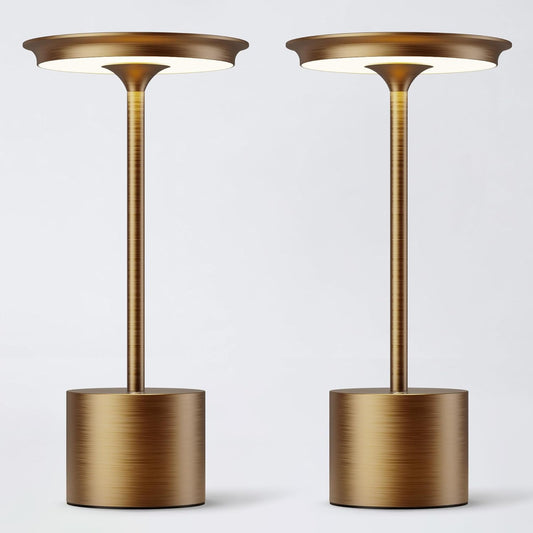 2Pack Cordless LED Table Lamp，Rechargeable Battery Desk Lamps, 3 Color Stepless Dimmable Metal Battery Table Lamps, LED Table Light for Bedroom/Restaurant/Outdoor (Bronze)