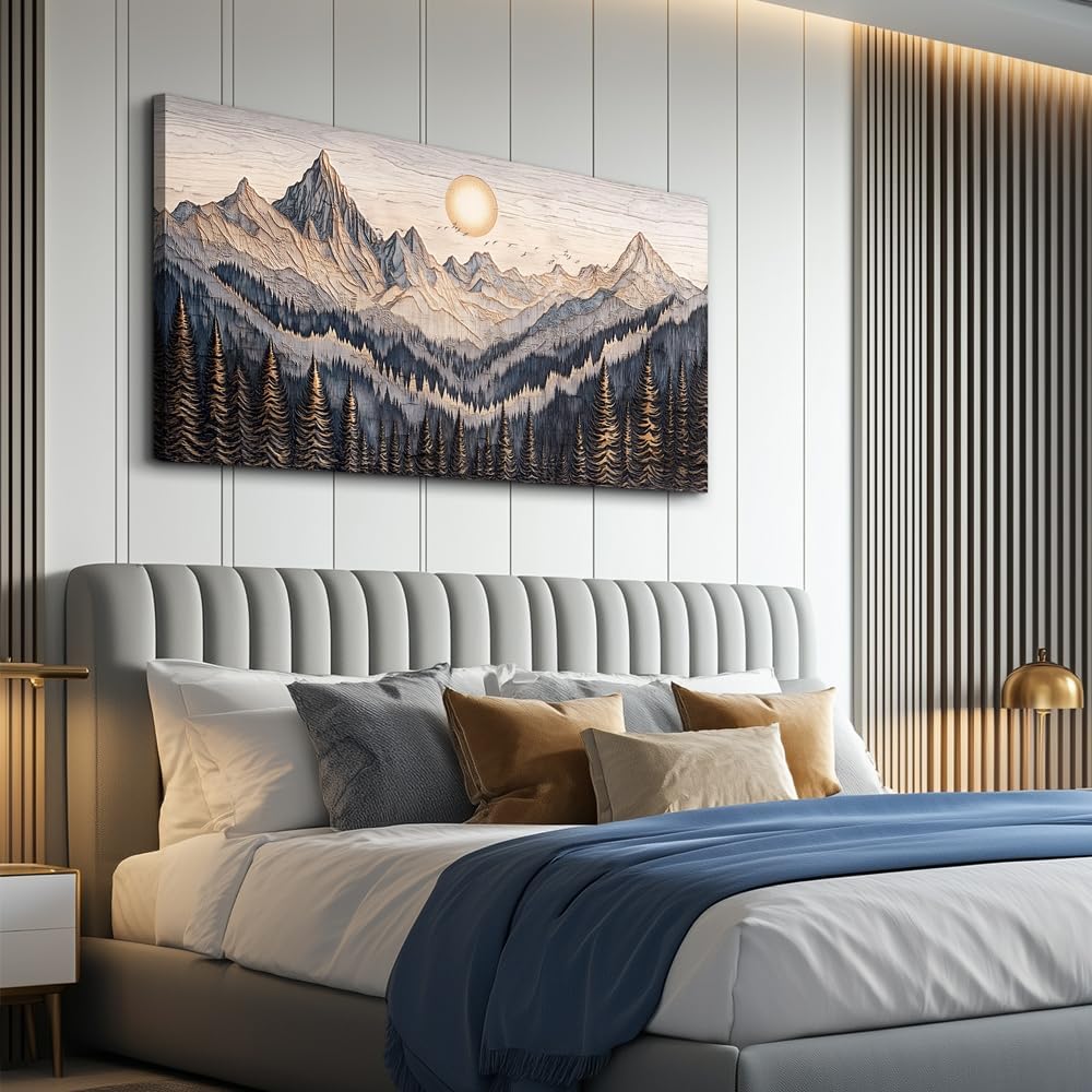 MHARTK66 Wall Art For Living Room Abstract Mountain Landscape Wall Painting Bedroom Wall Decor Office Modern Pictures Wall Decor Sunrise Forest Large Canvas Prints Hanging Modern Home Decorations