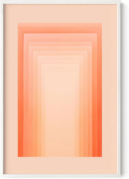 HAUS AND HUES Colorful Abstract Wall Art - Minimalist Retro Picture for Living Room Decor, Red and Pink Modern Wall Art Painting (Pink Geometric, White Frame, 24x36)