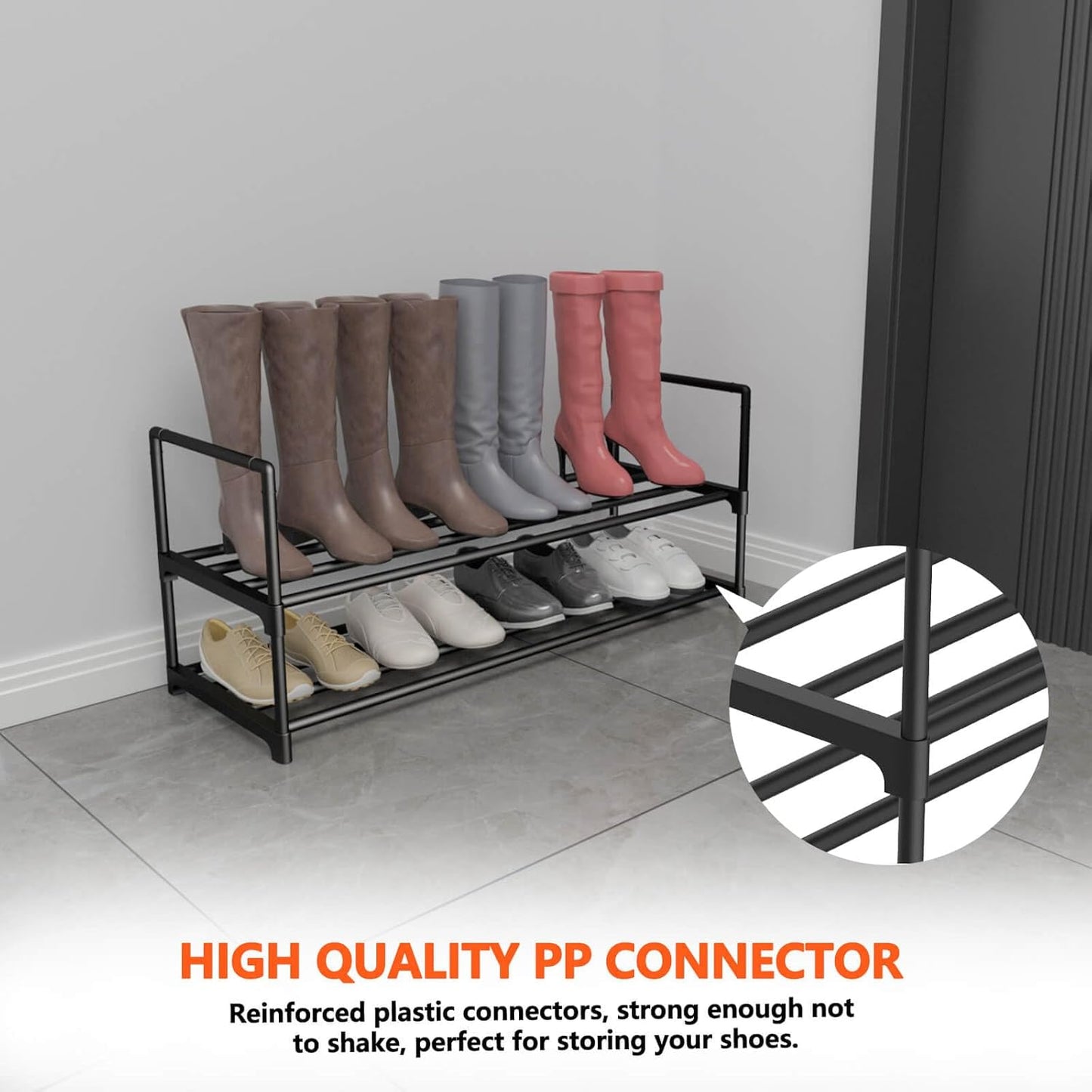 2 Tier Metal Shoe Rack,Adjustable Shoe Shelf Storage Organizer,Stackable Boot & Shoe Storage,for Entryway,Hallway,Closet,Black