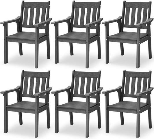 YEFU Patio Dining Chairs Set of 6: All Weather Outdoor Dining Chairs with Wide Curved Seat and Backrest - Outdoor Furniture Plastic for Outside Backyard/Garden/Porch/Deck 350lbs Capacity Grey
