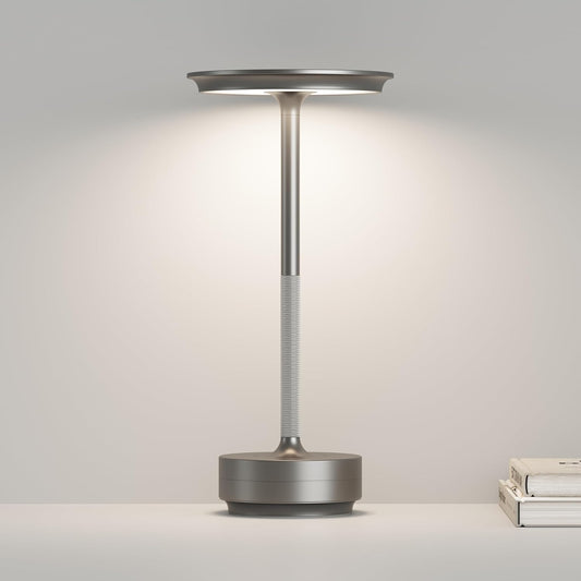Cordless Table Lamps, LED Rechargeable Outdoor Waterproof Portable Touch Battery Table Lamps with Memory Function, Built-in 5000mAh,Battery for Patio/Campsite/Work(Silver)