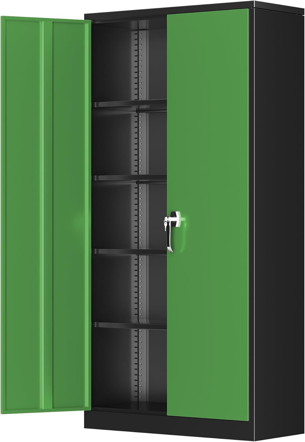 Greenvelly Metal Garage Storage Cabinet with 2 Doors and 4 Adjustable Shelves, 72”H Steel Lockable Storage Cabinet,Tall Metal Cabinet Locking File Cabinet for Office,Home, Garage, Gym, School