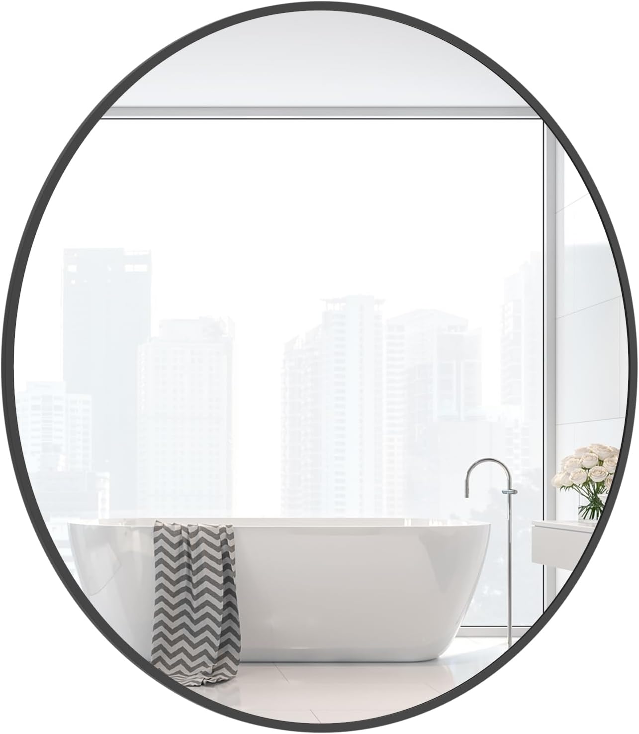 WallBeyond Black Round Wall Mirror 24 inch Circle Mirror for Bathroom with Metal Framed Mirror for Bathroom, Vanity, Living Room, Entryway Home Decor