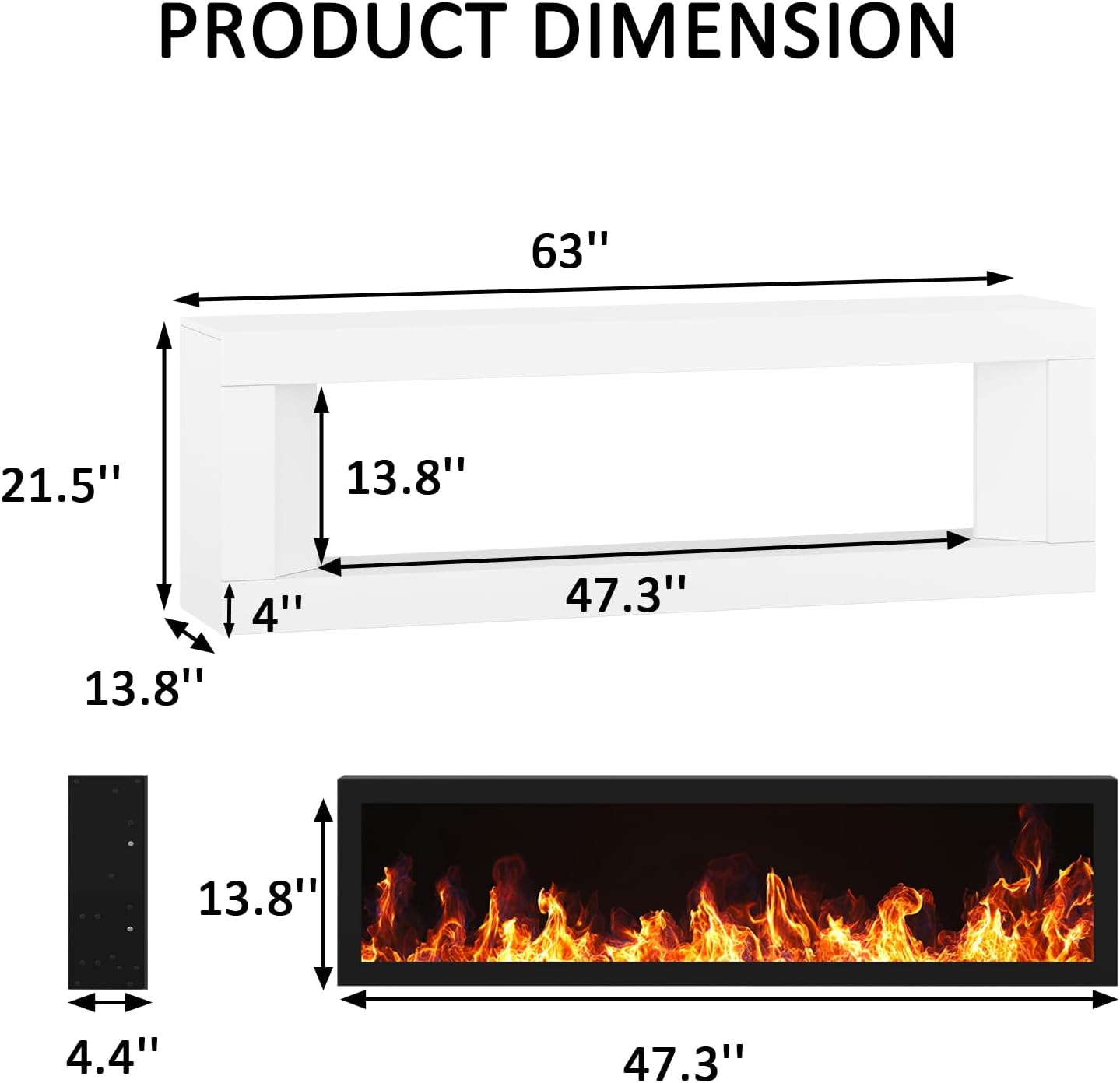 High Gloss Fireplace TV Stand with 47" Electric Fireplace, 63" Entertainment Center with Fireplace, Modern Wood TV Console with 12 Electronic Flame Colors for Living Room, White