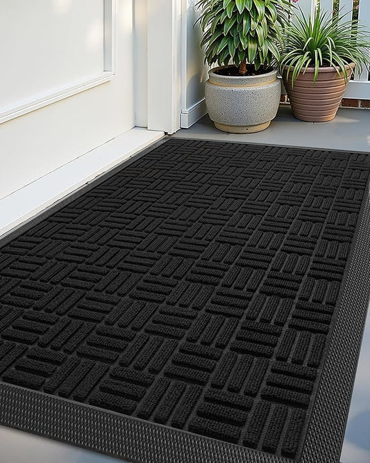 Color&Geometry Front Door Mat Outside Entrance, Heavy Duty Non Slip Low Profile Doormat for Entryway, Trap Dirt and Moisture Welcome Mats All-Weather, Easy Clean, Patio, Garage, 24"x48" Black