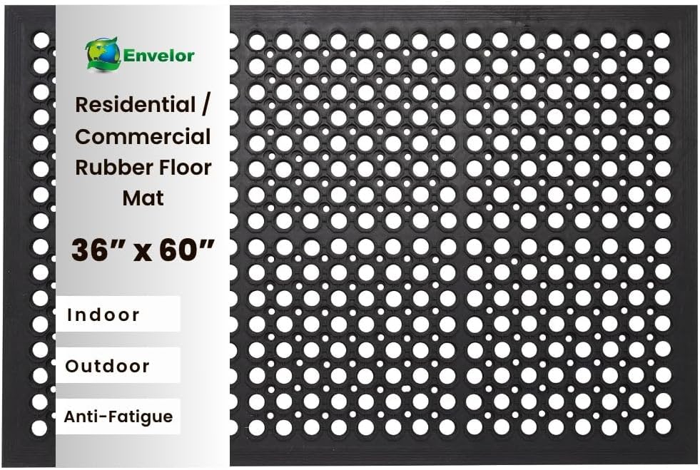Envelor Anti Fatigue Rubber Floor Mat Non-Slip Restaurant Mat for Floors Bar Drainage Mat Doormat Utility Garage Home Slip Pool Entry 36 x 60 Inches