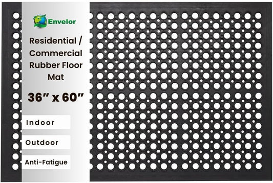 Envelor Anti Fatigue Rubber Floor Mat Non-Slip Restaurant Mat for Floors Bar Drainage Mat Doormat Utility Garage Home Slip Pool Entry 36 x 60 Inches