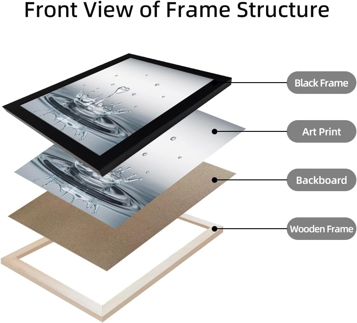 Bathroom Decor Wall Art Heart Water Drop Splash Modern Canvas Pictures Print Black Framed Bathroom Painting for Wall