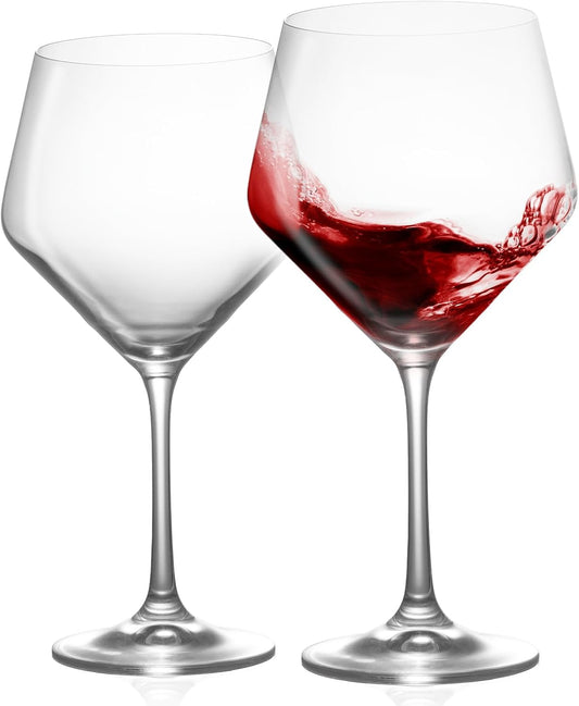 KAMMAK Wine Glasses Set of 2, 20 oz Hand Blown Crystal Bordeaux Wine Glasses, Thin Rim & Long Stem, Perfect for Red & White, Daily Use, Wedding Anniversary or Birthday Gift with Gift Box, Jenny